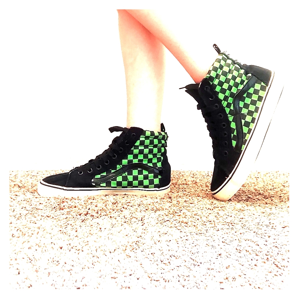 Deb Lime Green & Black Checkered Sneakers